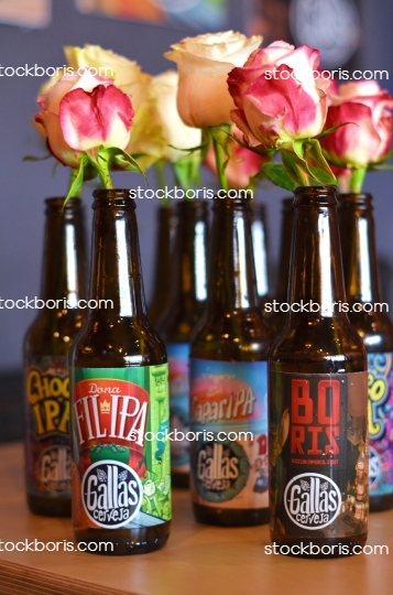 Craft beer bottles with flowers during international women\'s day.