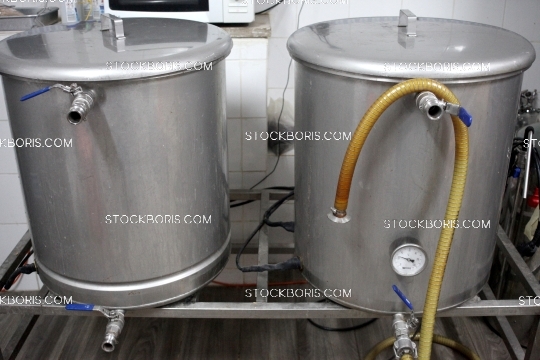 Craft beer pans steel tuns. Mash tun and boil tun.