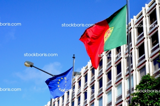 Flags of Portugal and European Union together