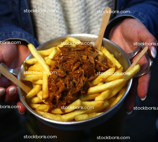 French fries and pulled pork