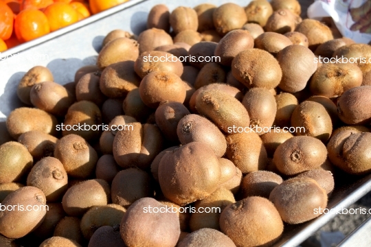 Kiwi fruits in a big box.