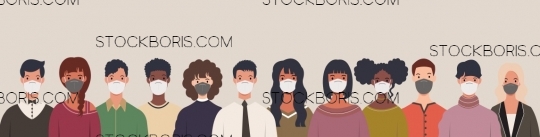 People wearing masks during Coronavirus. White, black men and woman.