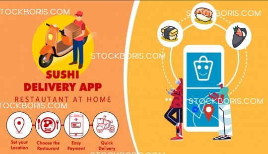 Sushi delivery app banner template. Vector illustration.